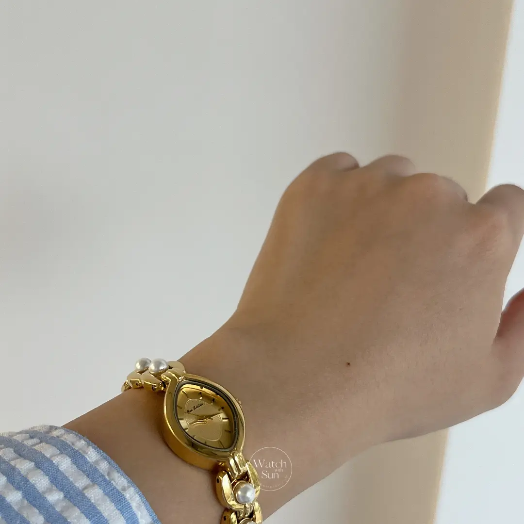 Dainty Gold Watch for Women Elegant Pearl Bracelet Ladies Watch