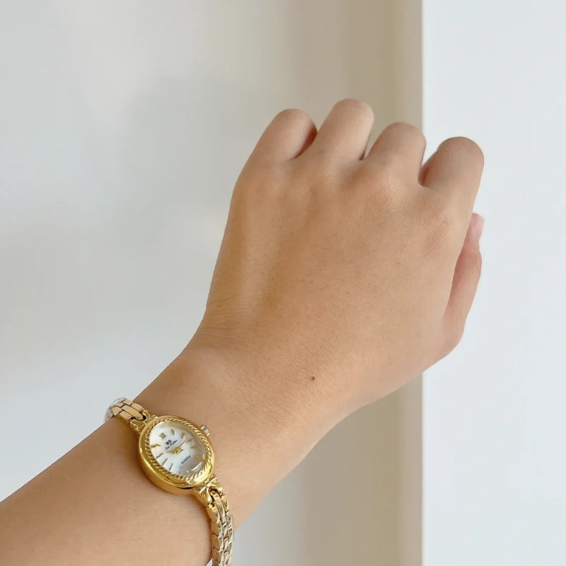 Small Face Gold Oval Watch Mother of Pearl Women’s Watch