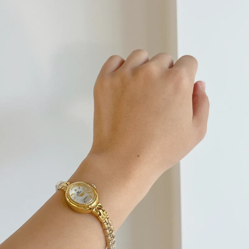 Small Face Gold Oval Watch Mother of Pearl Women’s Watch