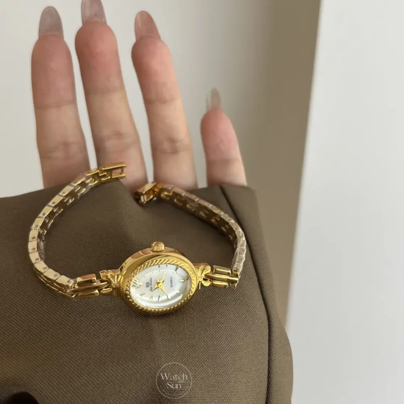 Small Face Gold Oval Watch Mother of Pearl Women’s Watch