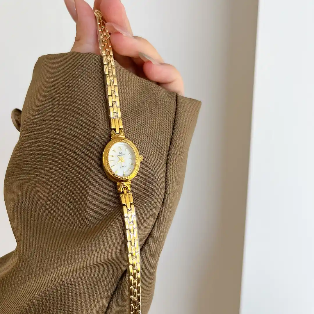 Small Face Gold Oval Watch Mother of Pearl Women’s Watch