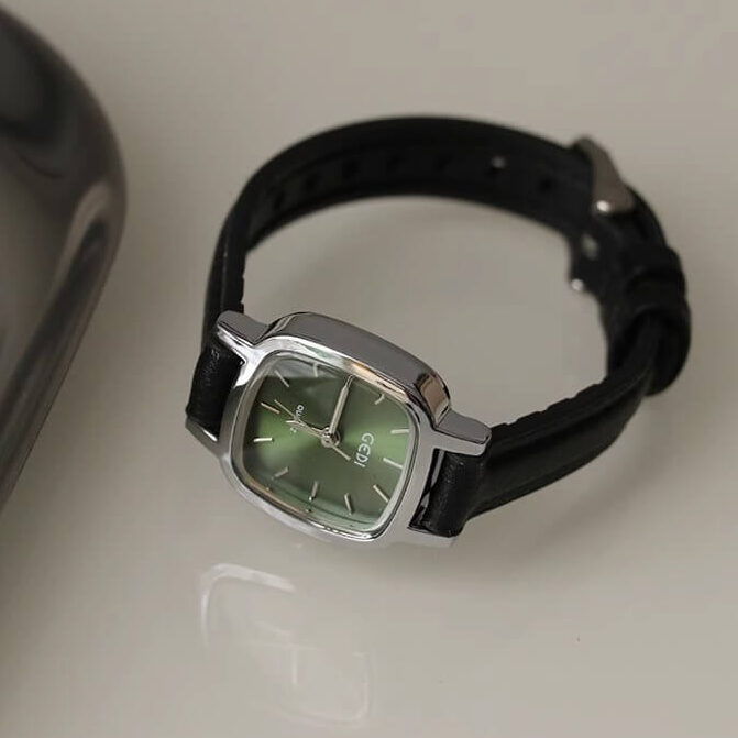 Dainty Black Square Quartz Leather Watch for Women