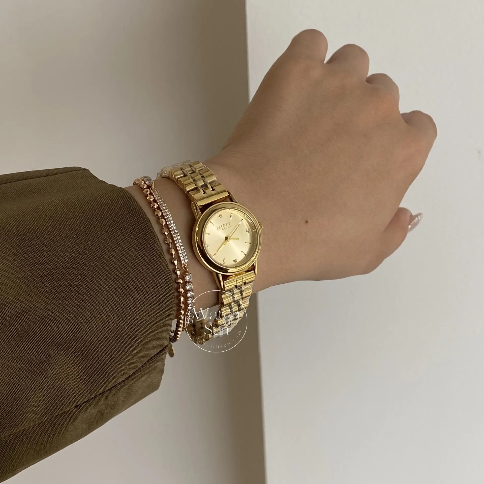 Women's Gold Watches Olive Green Dial Minimalist Ladies Watches