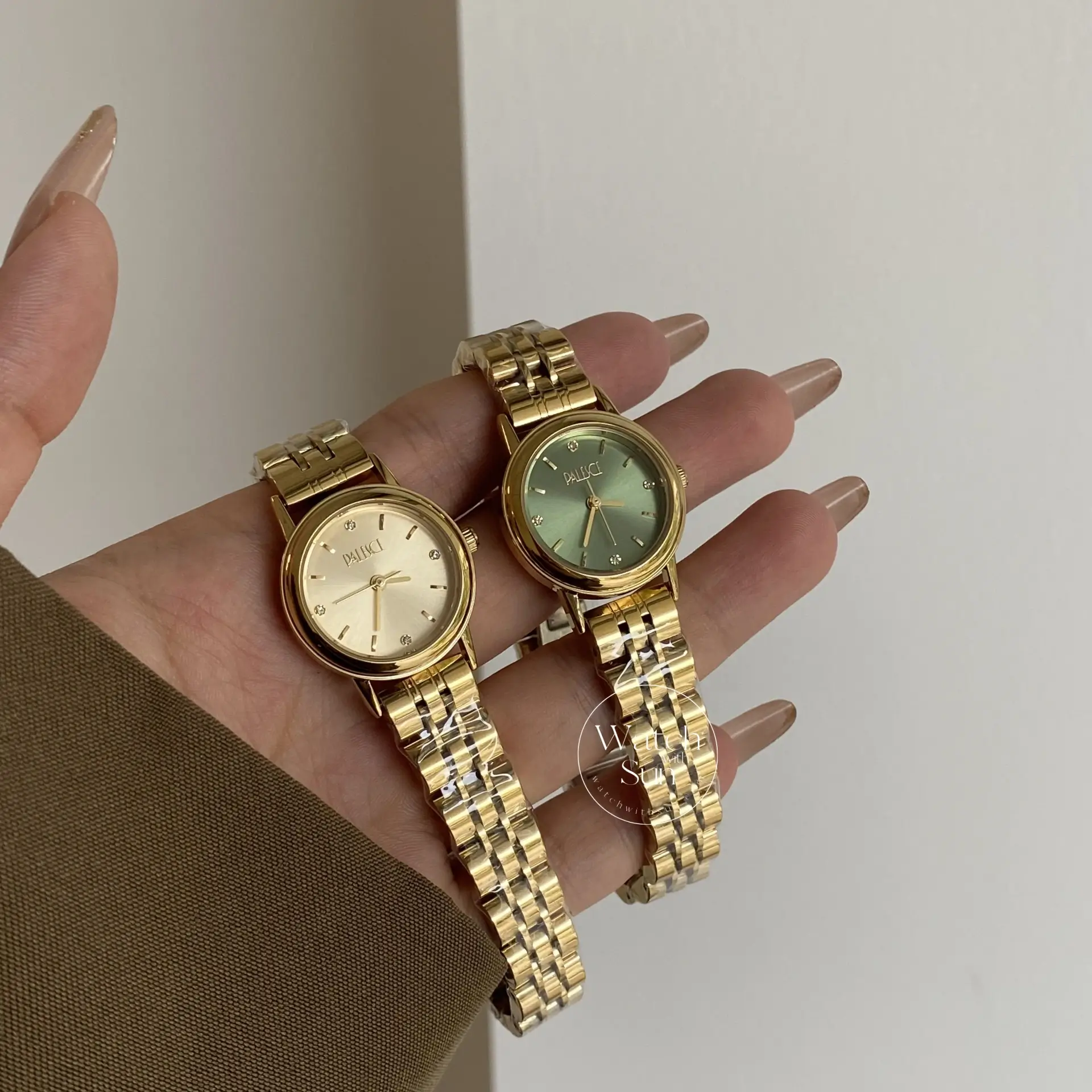 Women's Gold Watches Olive Green Dial Minimalist Ladies Watches