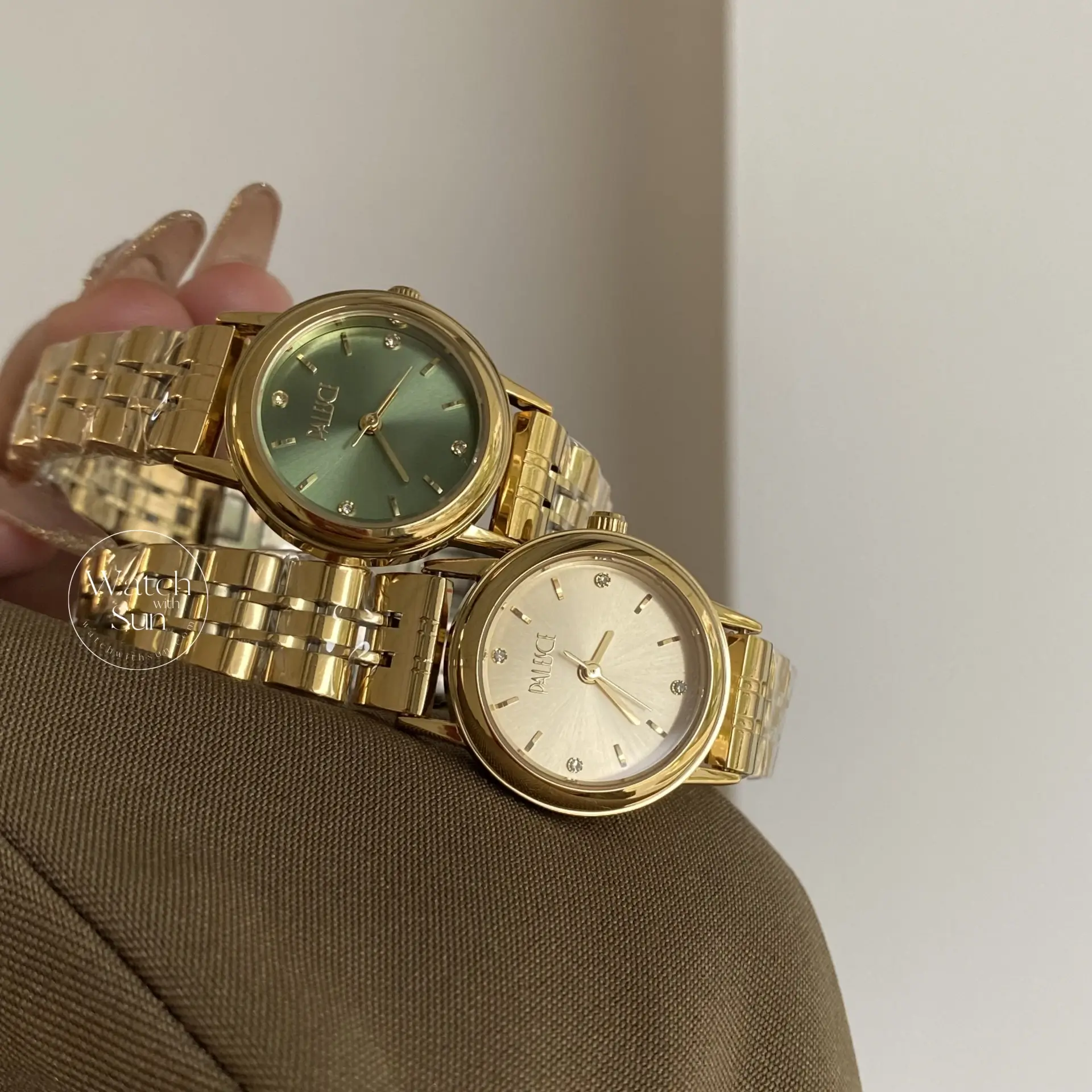 Women's Gold Watches Olive Green Dial Minimalist Ladies Watches