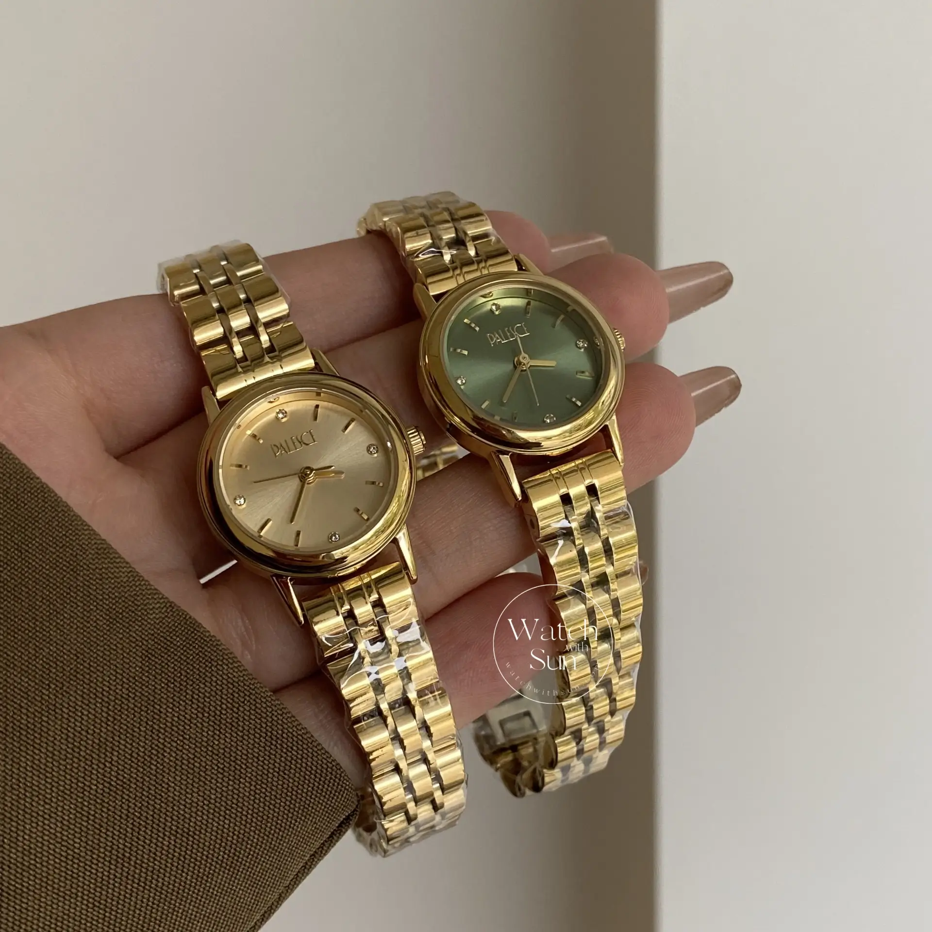 Women's Gold Watches Olive Green Dial Minimalist Ladies Watches