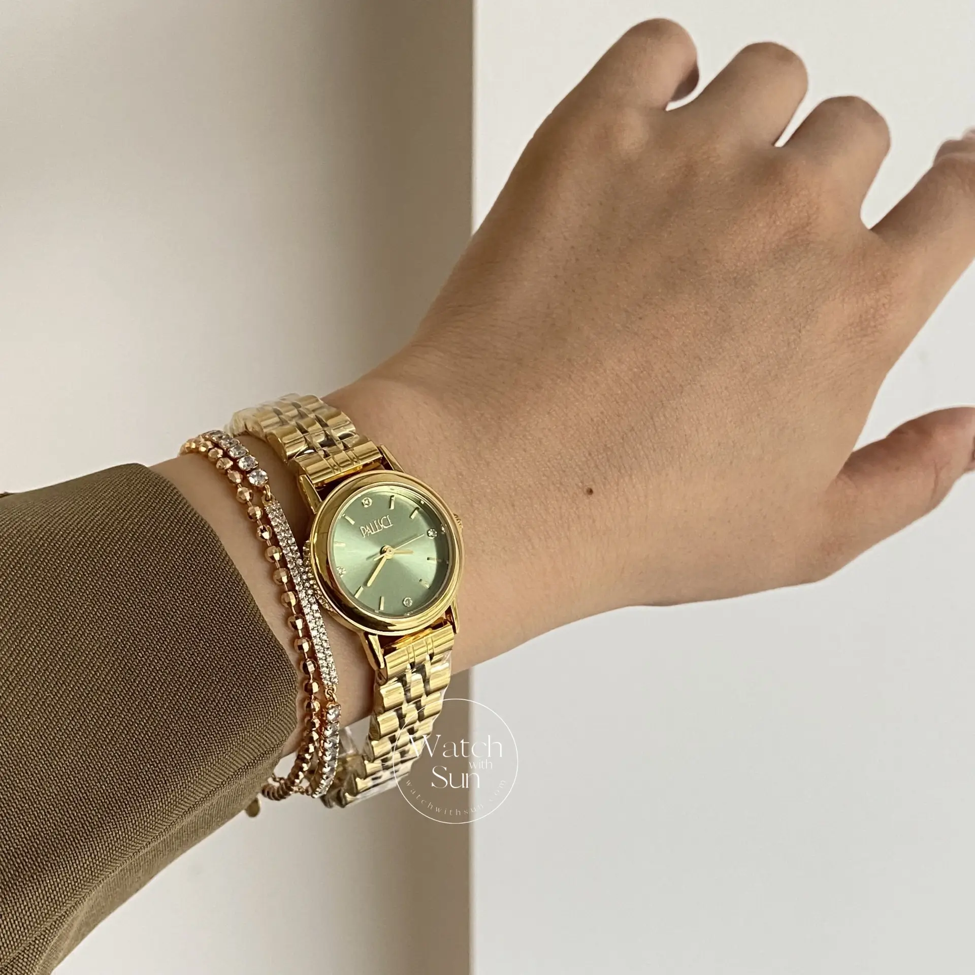 Women's Gold Watches Olive Green Dial Minimalist Ladies Watches