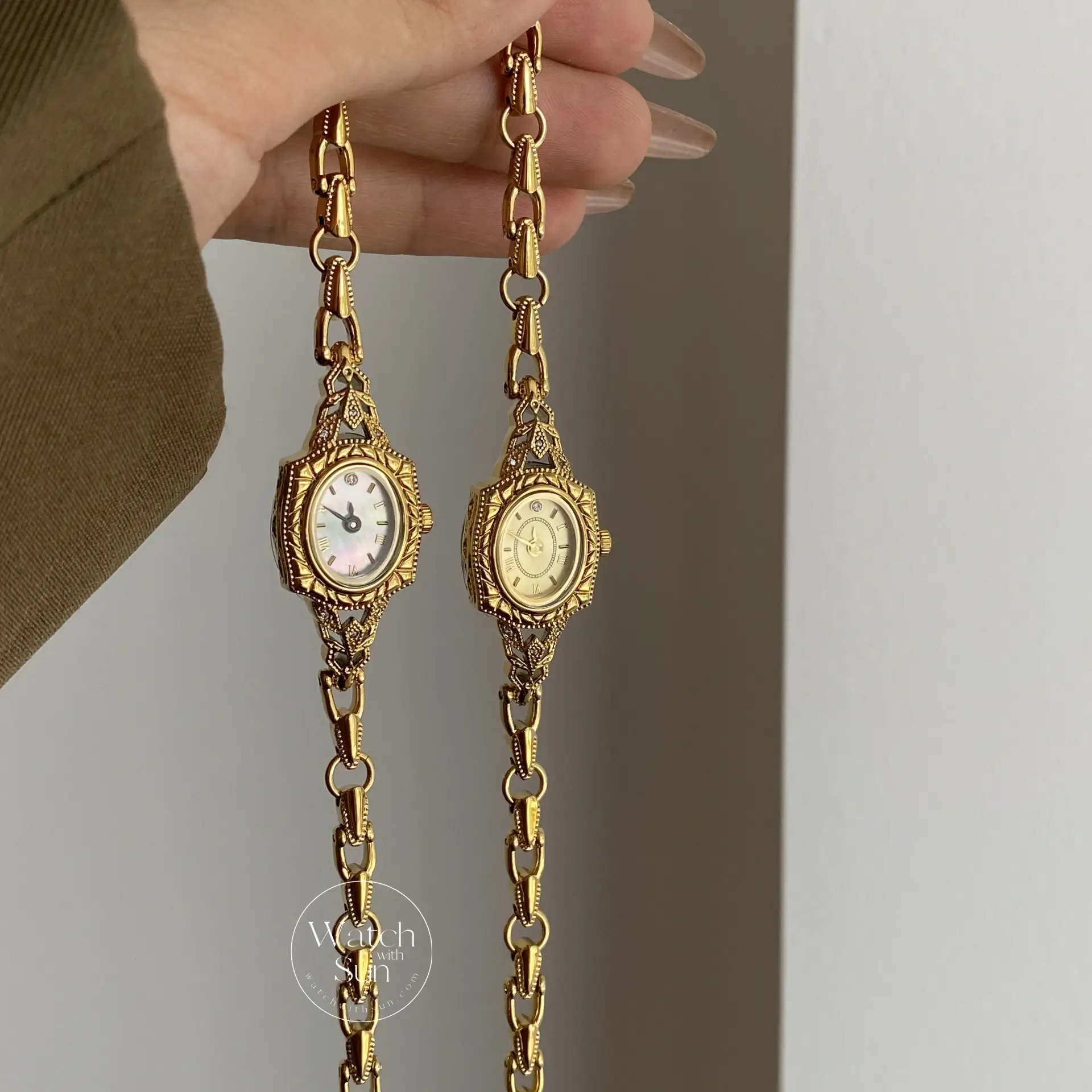 Vintage Gold Watches for Women Mother of Pearl Dial Watches