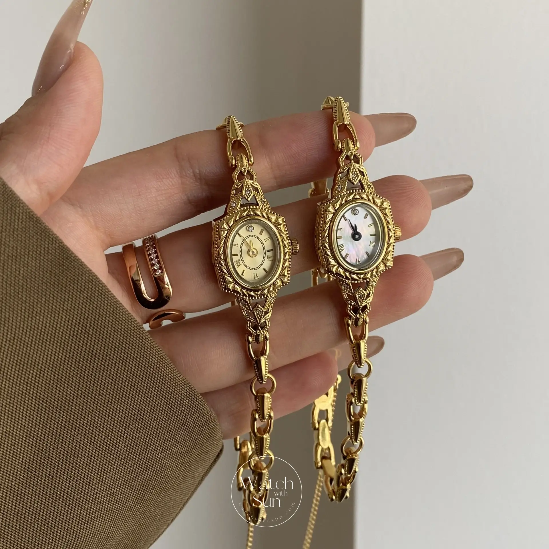 Vintage Gold Watches for Women Mother of Pearl Dial Watches