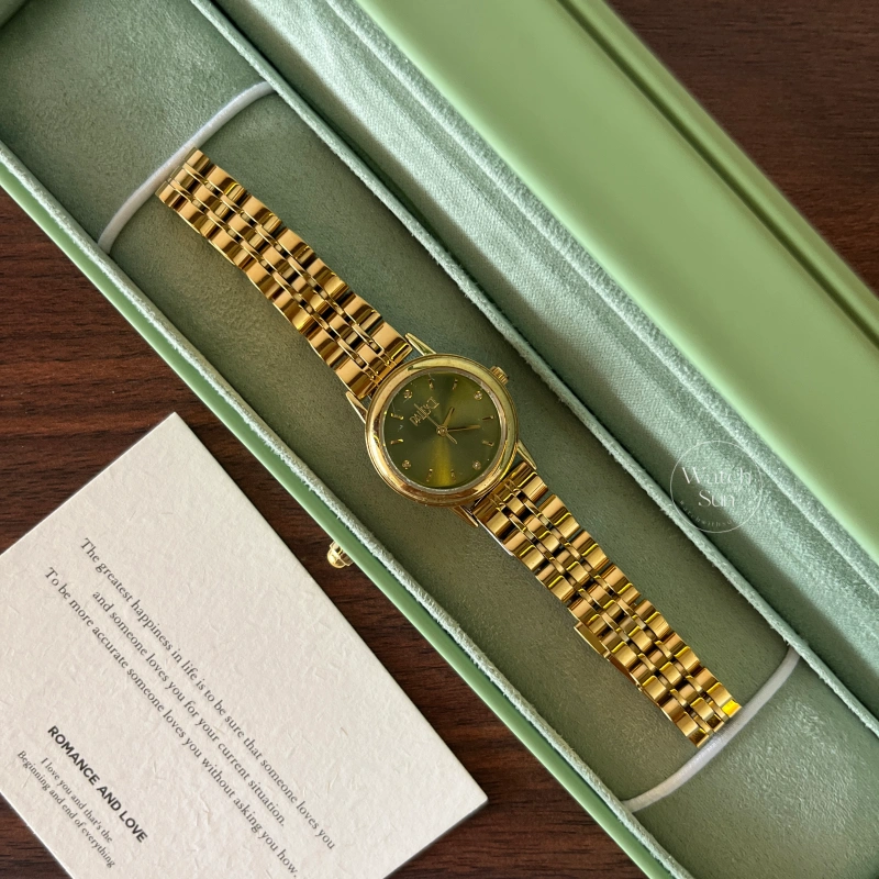 Women's Gold Watches Olive Green Dial Minimalist Ladies Watches