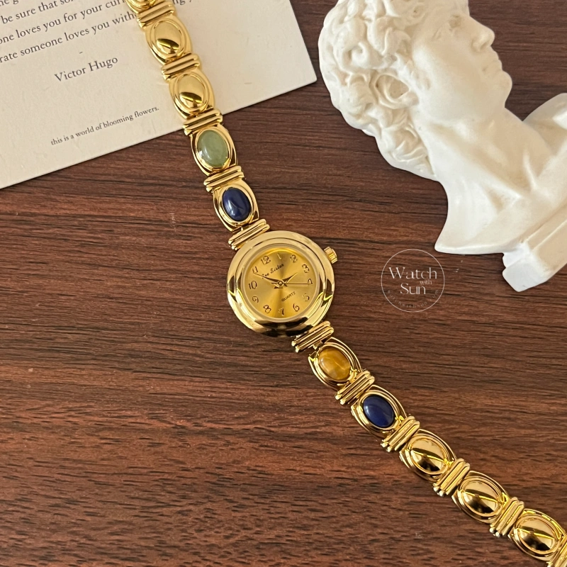 Small Face Gold Natural Stone Watch for Women
