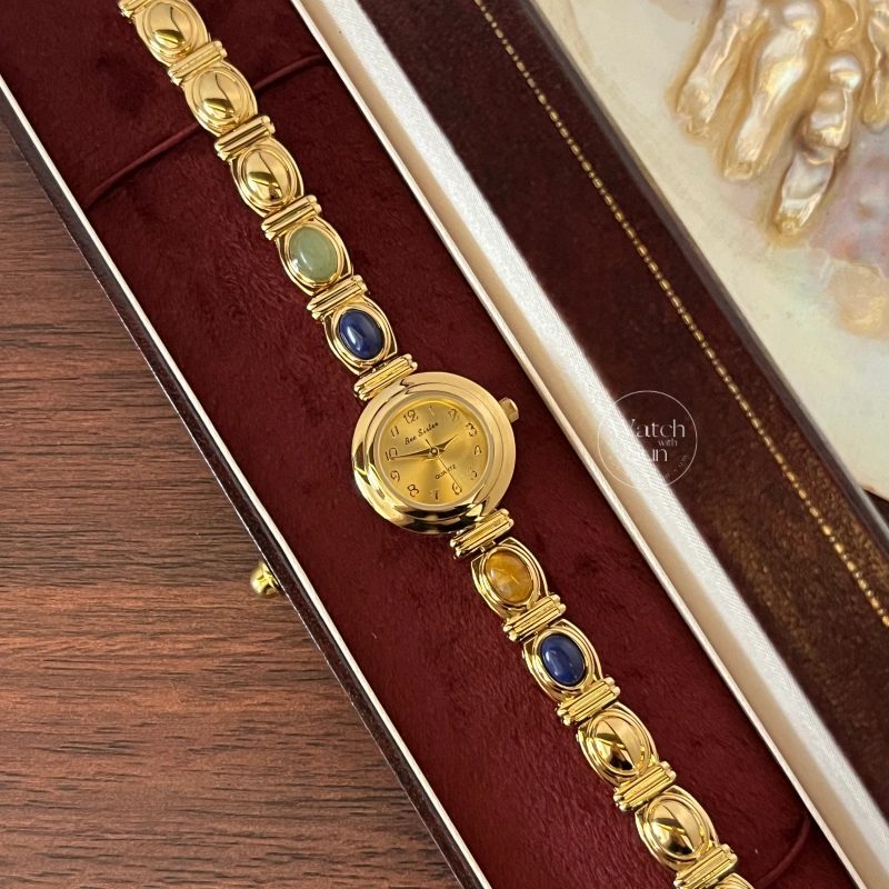 Small Face Gold Natural Stone Watch for Women
