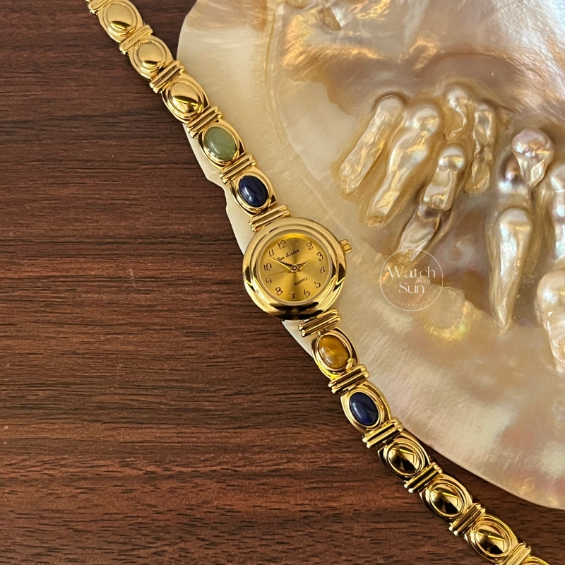 Small Face Gold Natural Stone Watch for Women