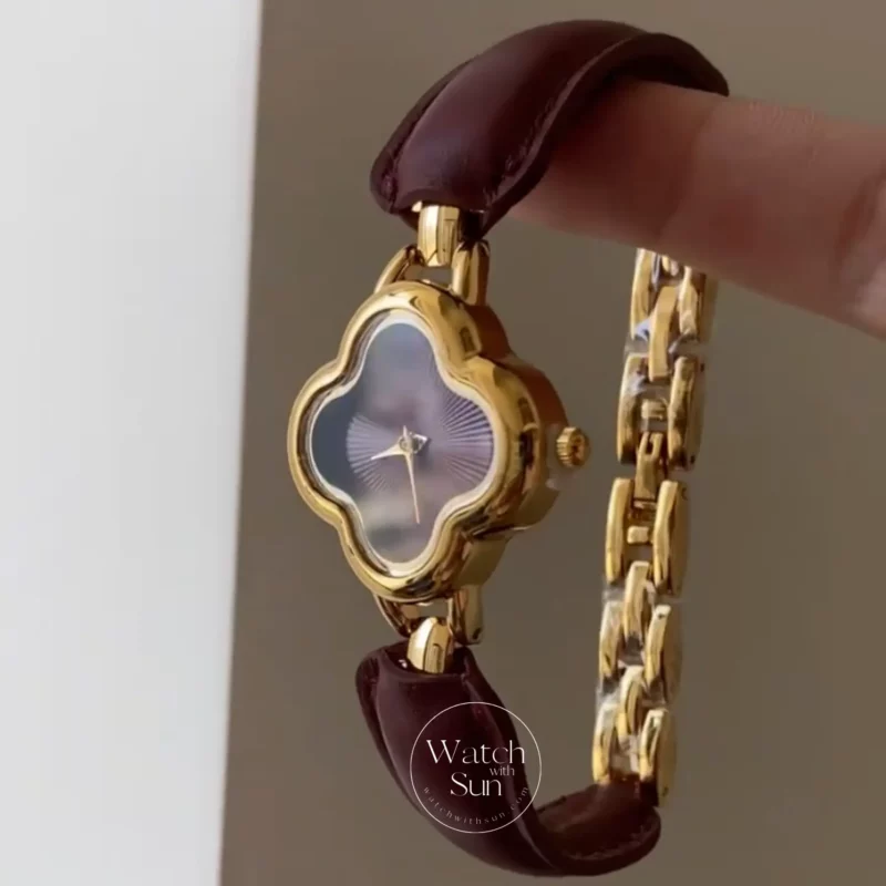 Four Clover Classic Red Genuine Leather Watch for Women