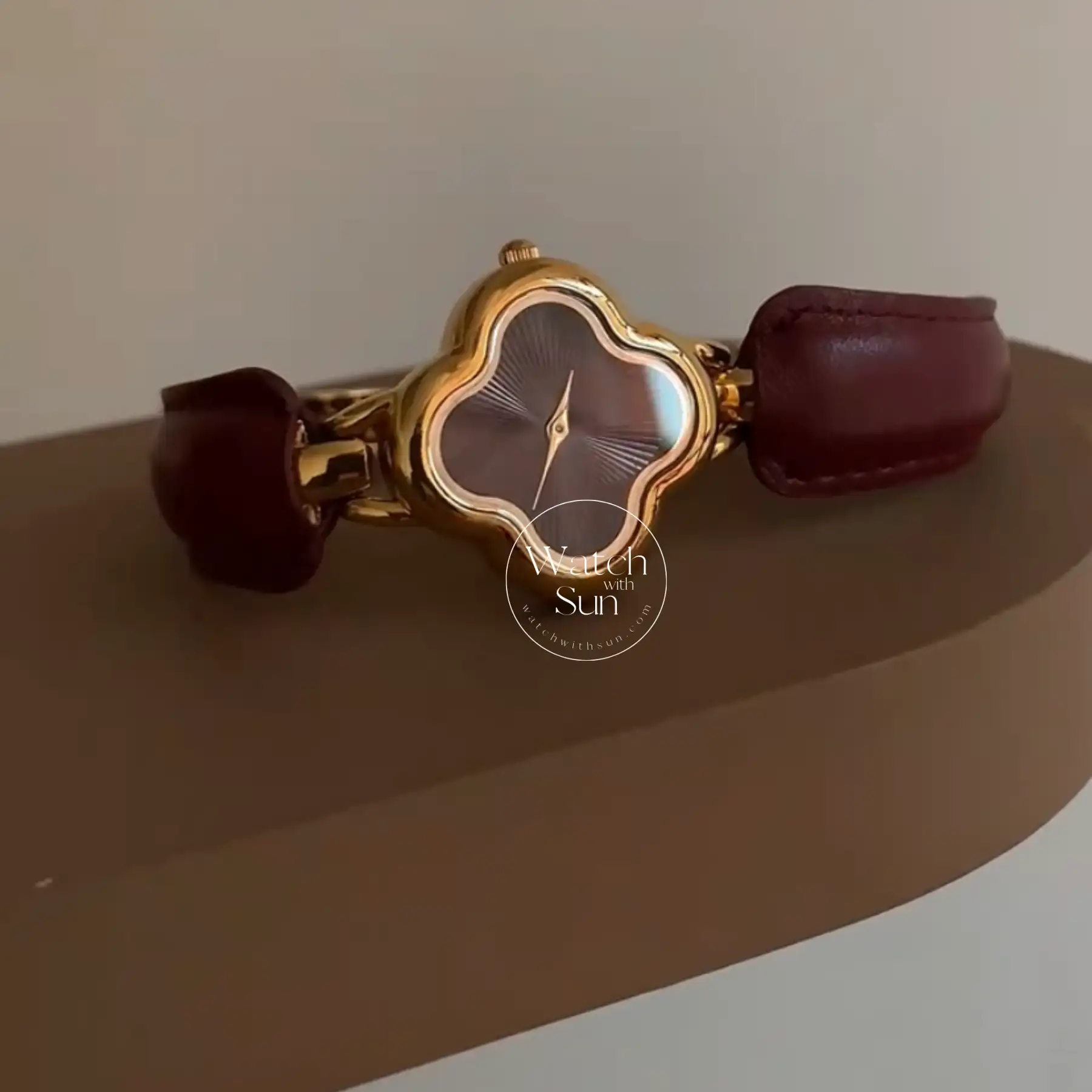 Four Clover Classic Red Genuine Leather Watch for Women