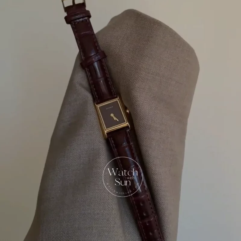 Classic Brown eather Square Black Dial Watch for Women