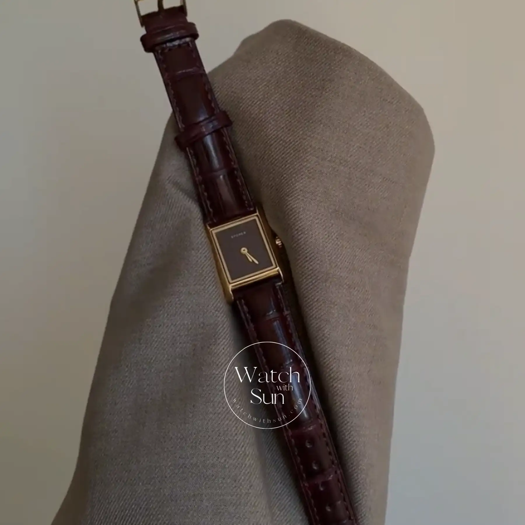 Classic Burgundy Red Leather Square Dial Watch for Women