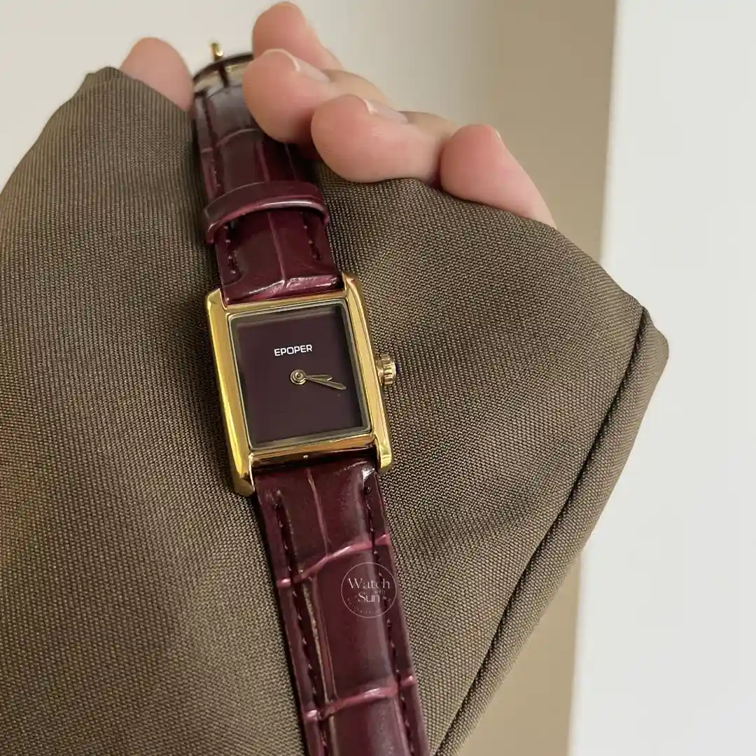 Classic Burgundy Red Leather Square Dial Watch for Women