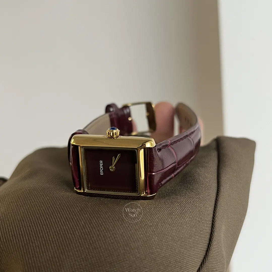 Classic Burgundy Red Leather Square Dial Watch for Women