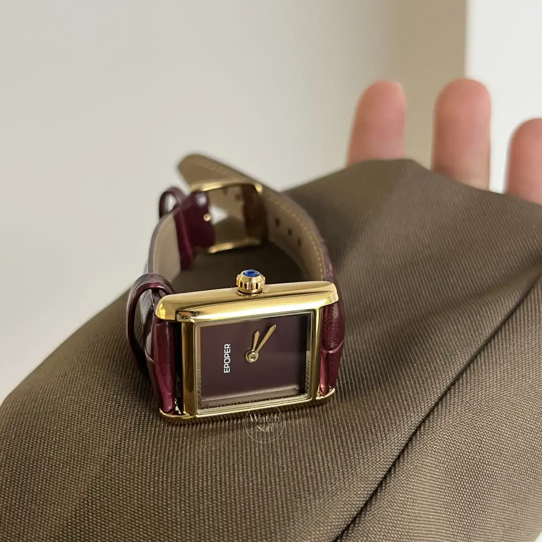 Classic Burgundy Red Leather Square Dial Watch for Women