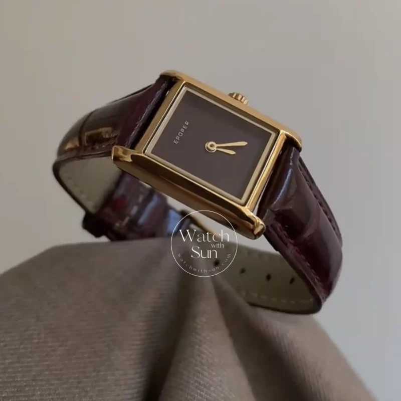 Classic Brown eather Square Black Dial Watch for Women