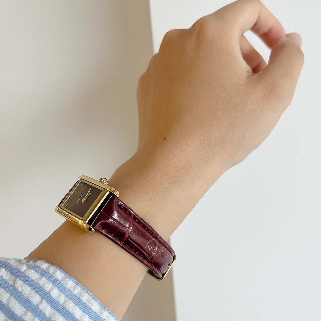 Classic Burgundy Red Leather Square Dial Watch for Women