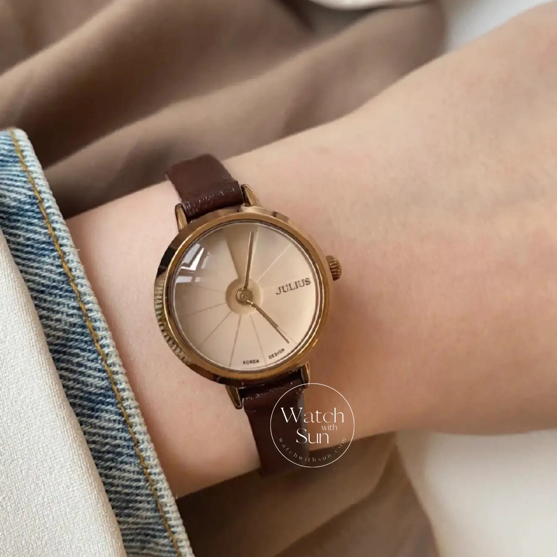 Minimalist Style Brown Round Leather Watch for Women