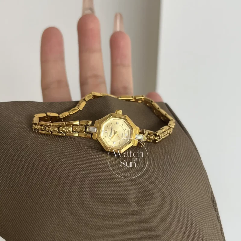 Small Face Gold Octagon Dial Watch for Women