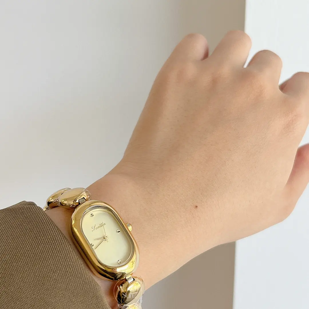 Oval Dial Gold Bracelet Watch for Women