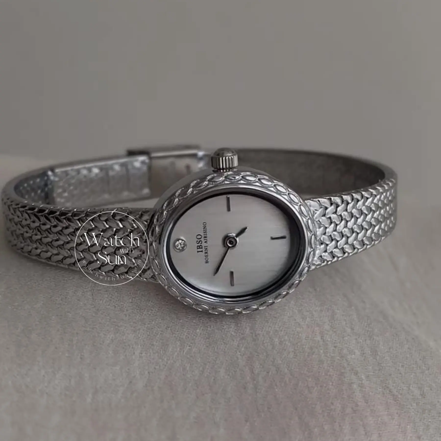 Oval Face Engraved Silver Bracelet Watch for Women
