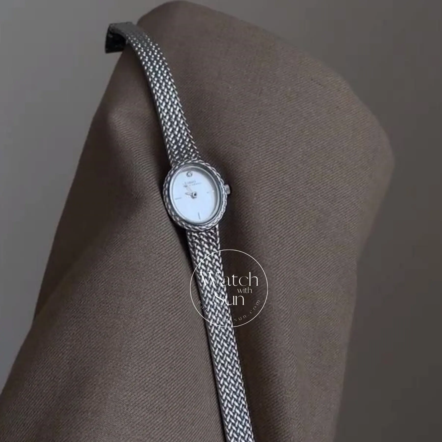 Oval Face Engraved Silver Bracelet Watch for Women