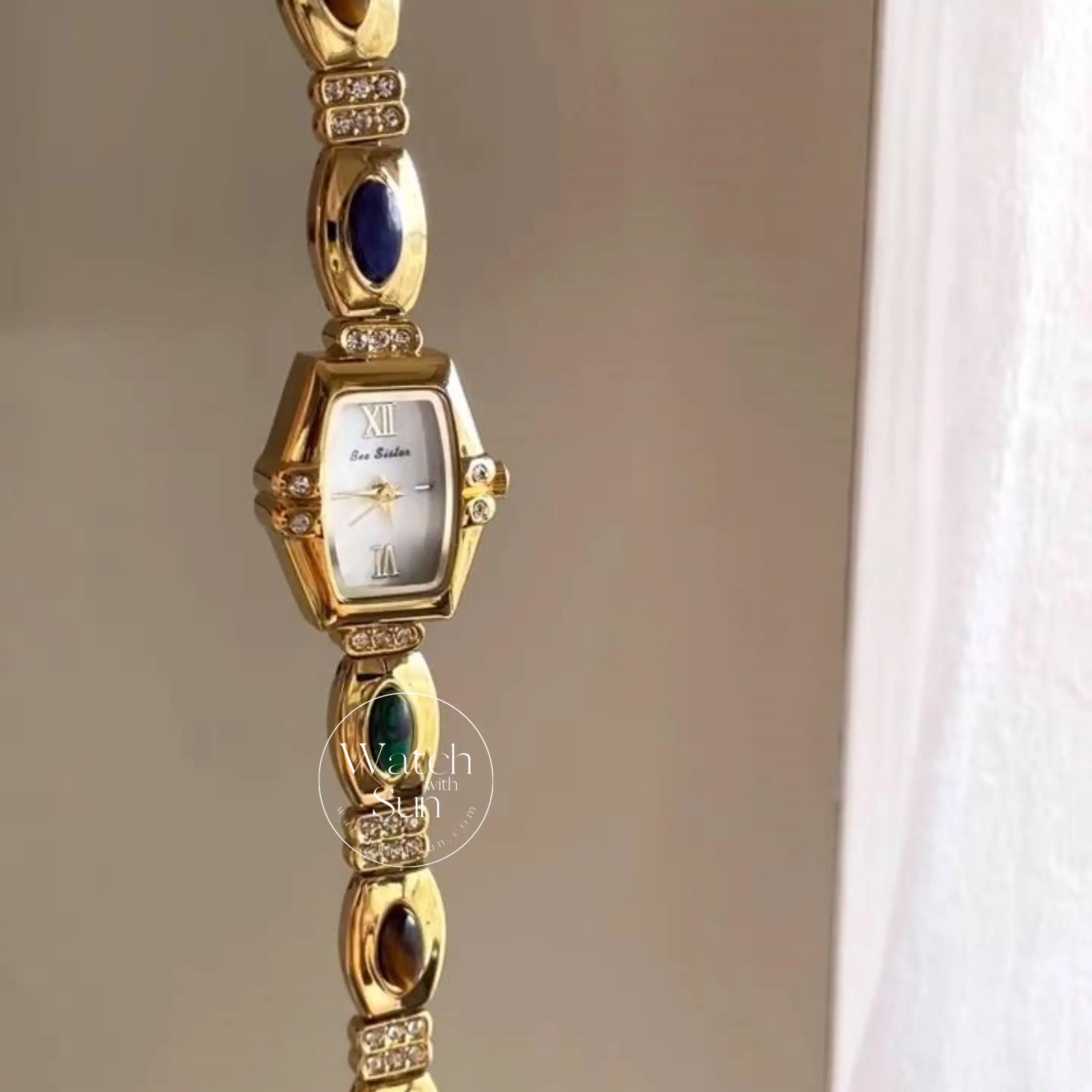 Square Face Gold Natural Stone Watch for Women