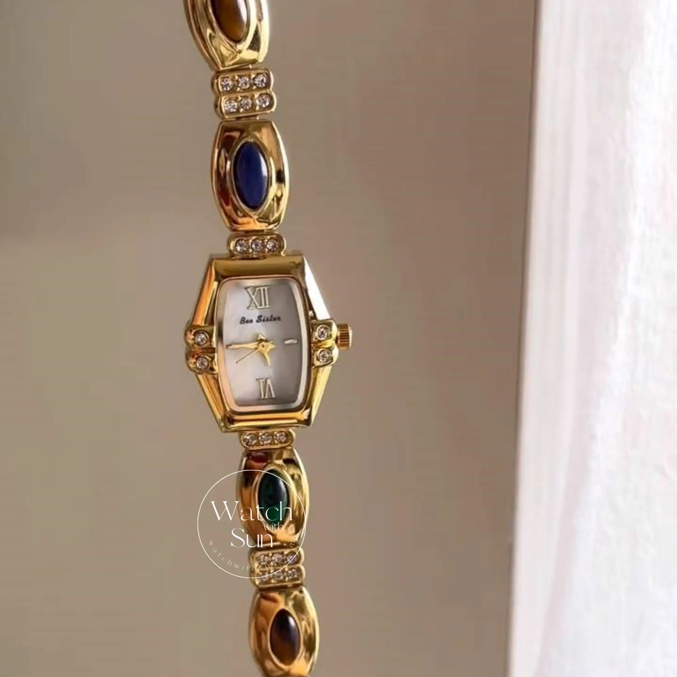 Square Face Gold Natural Stone Watch for Women