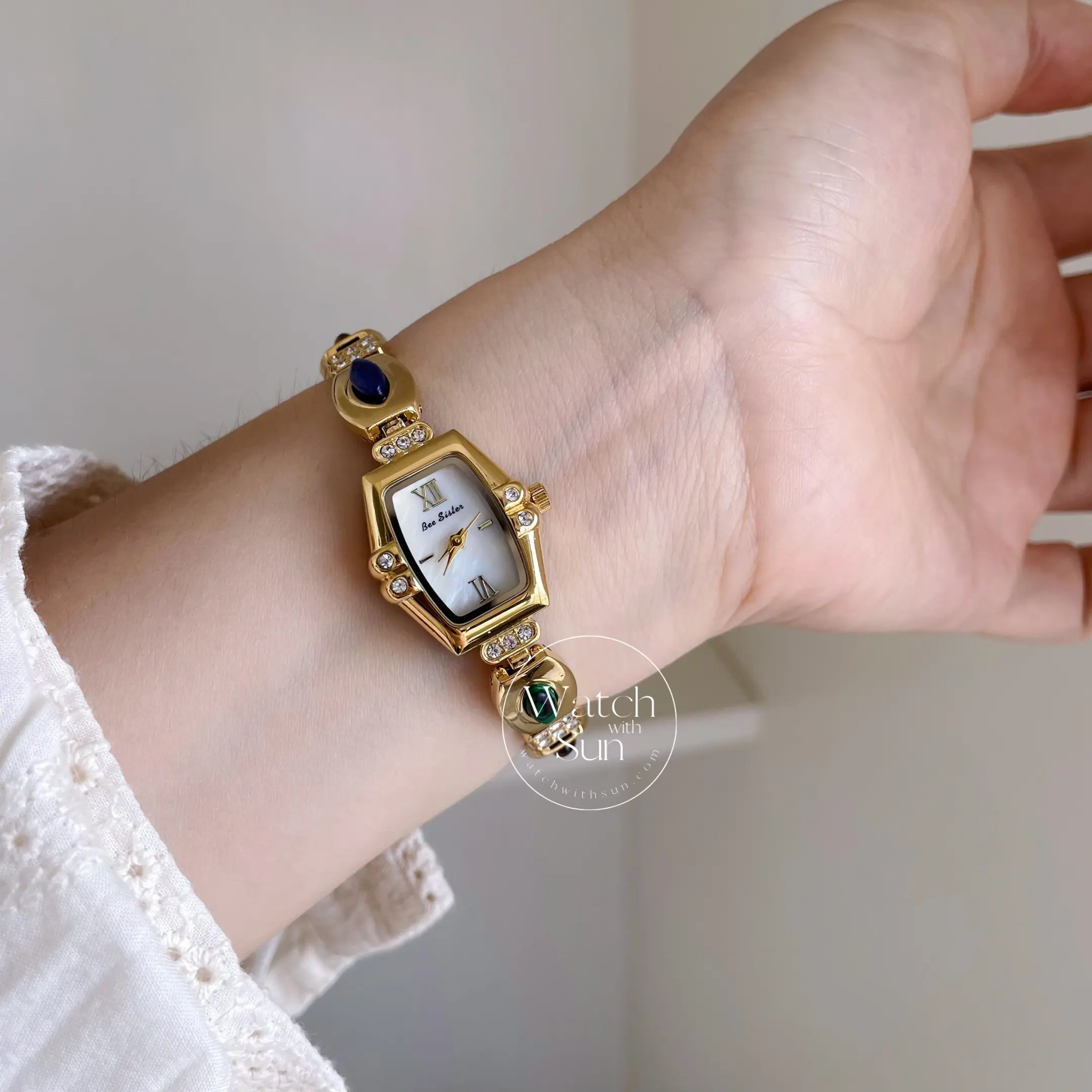 Square Face Gold Natural Stone Watch for Women