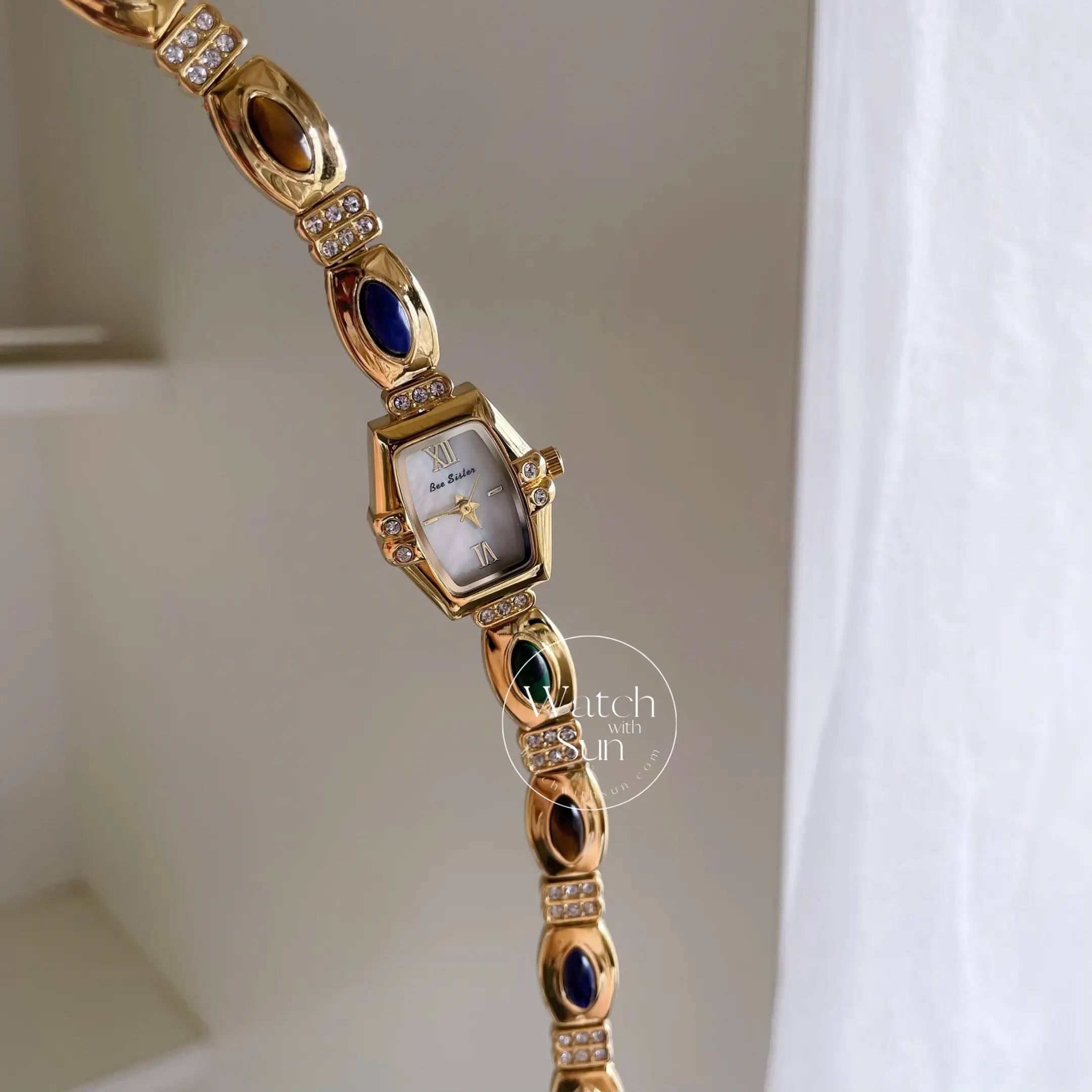 Square Face Gold Natural Stone Watch for Women