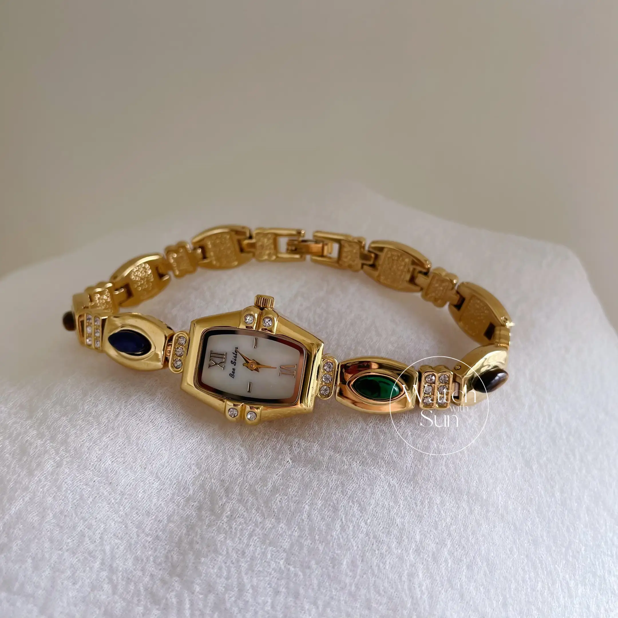 Square Face Gold Natural Stone Watch for Women