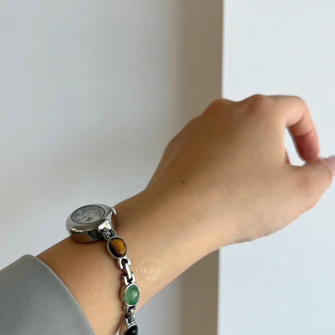 Vintage Style Colorful Nature Stone Bracelet Watch for Women