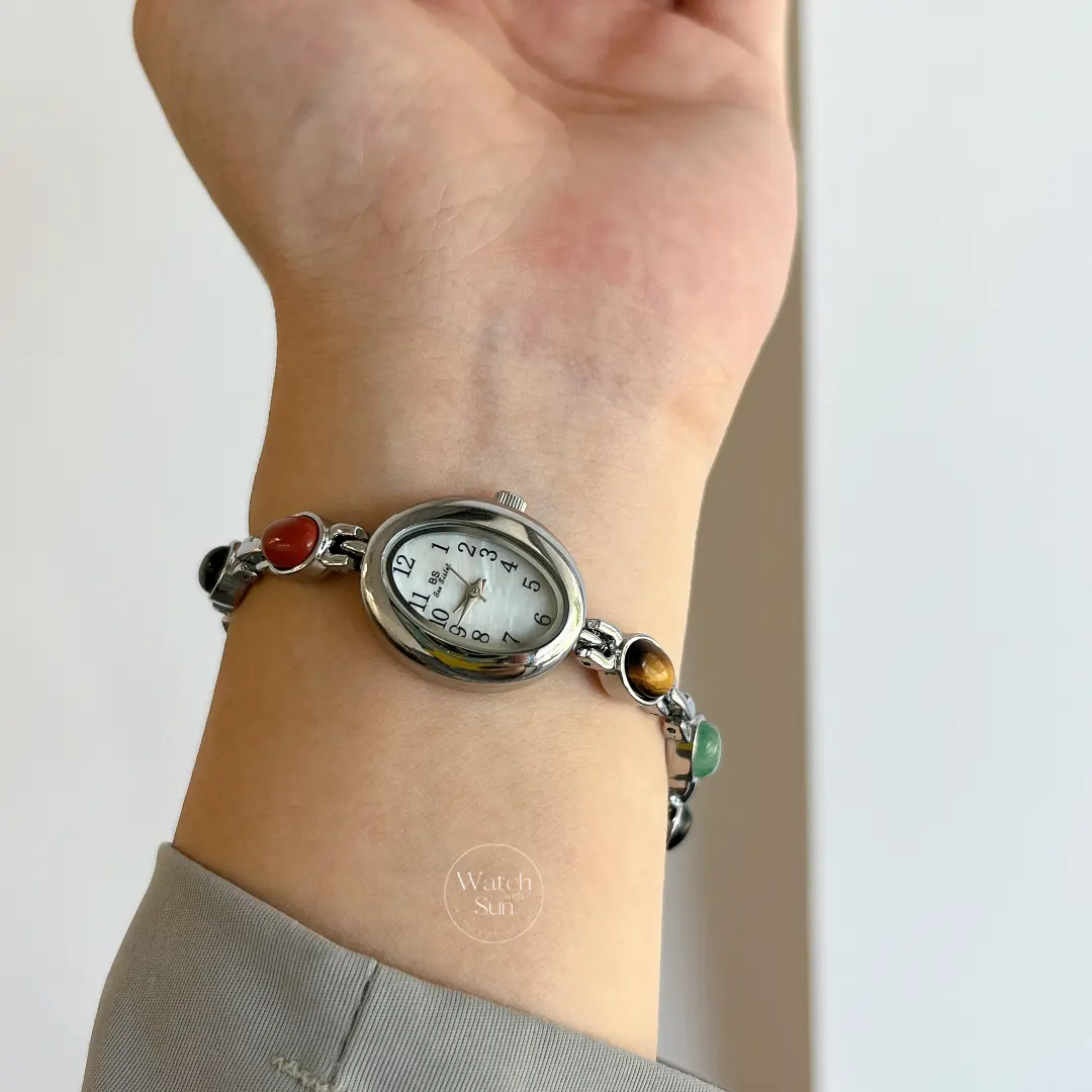 Vintage Style Colorful Nature Stone Bracelet Watch for Women
