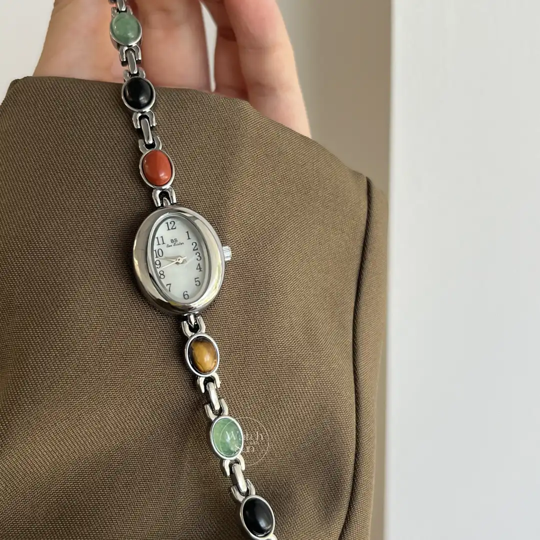 Vintage Style Colorful Nature Stone Bracelet Watch for Women