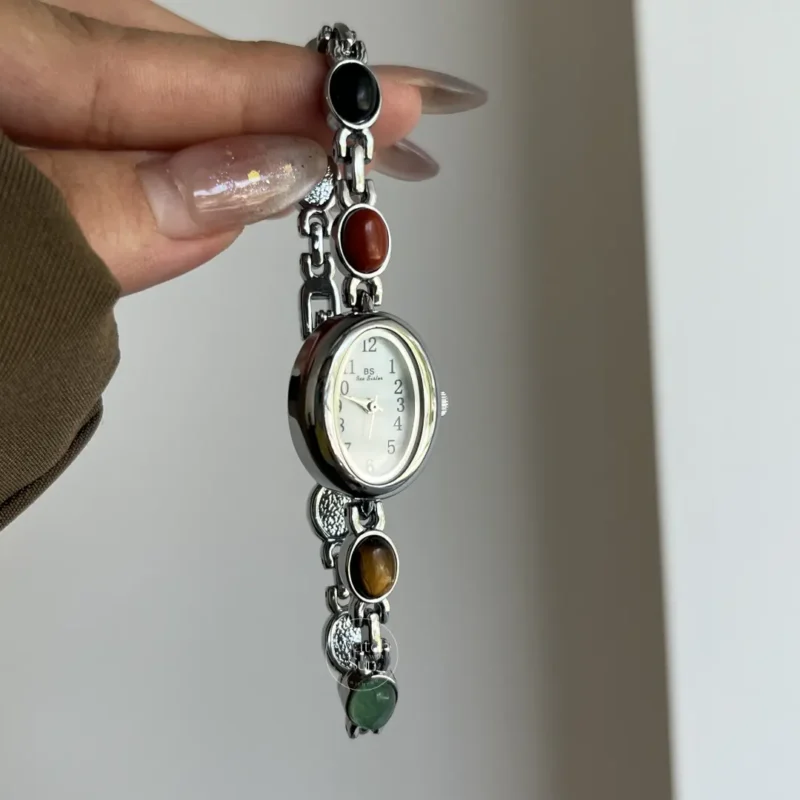 Vintage Style Colorful Nature Stone Bracelet Watch for Women