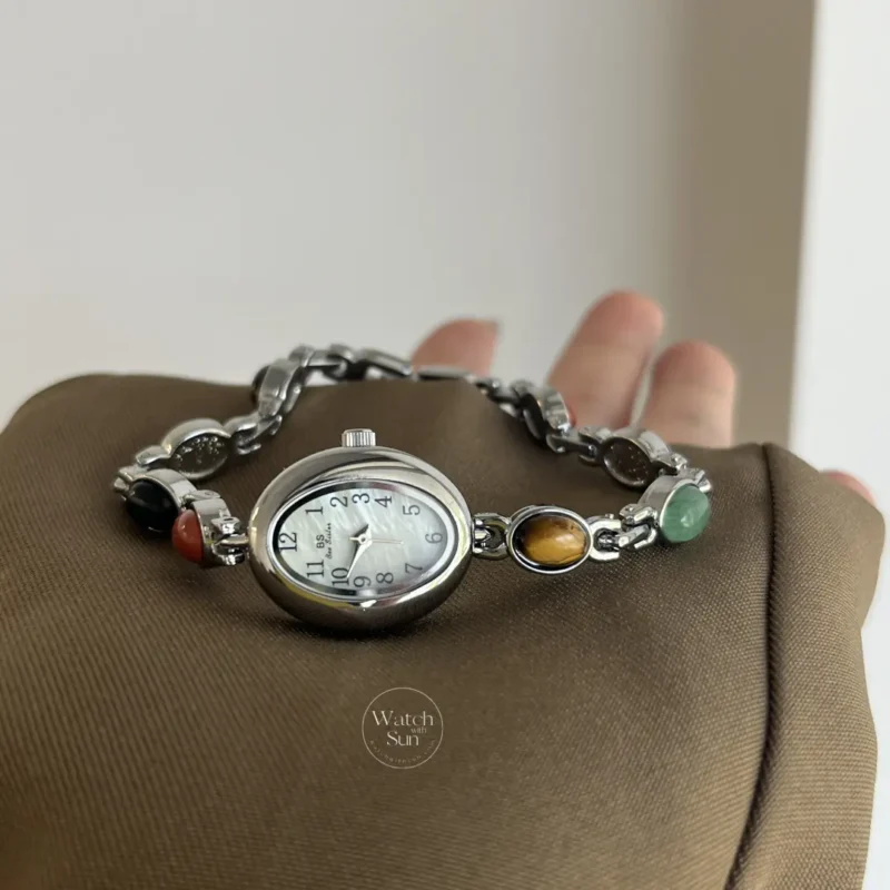 Vintage Style Colorful Nature Stone Bracelet Watch for Women