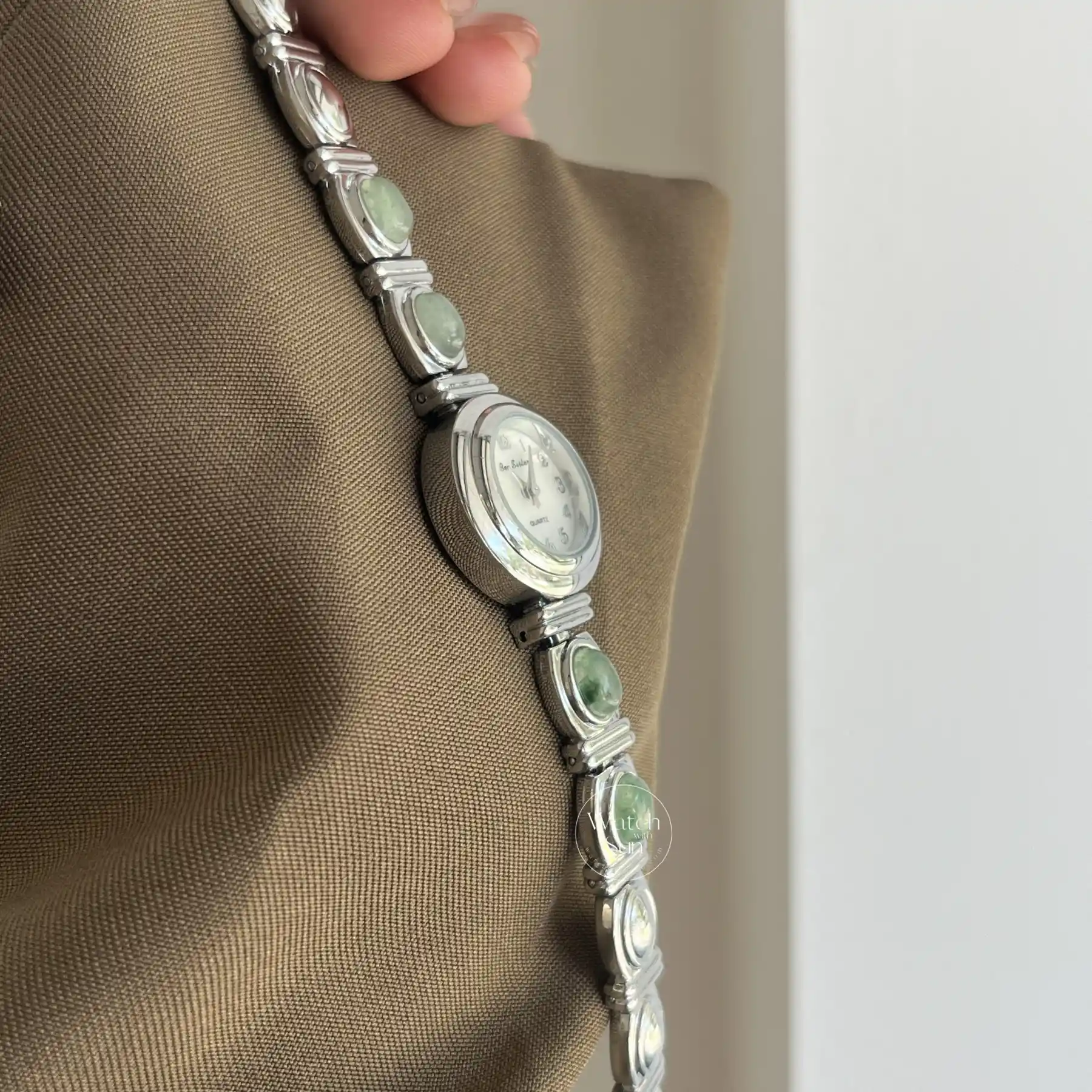 Small Face Silver Green Natural Stone Watch for Women