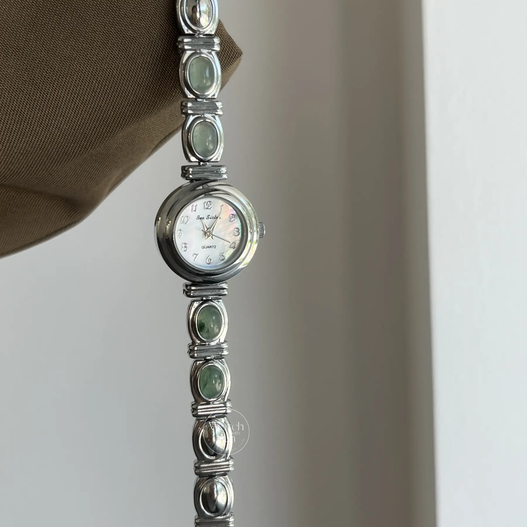 Small Face Silver Green Natural Stone Watch for Women