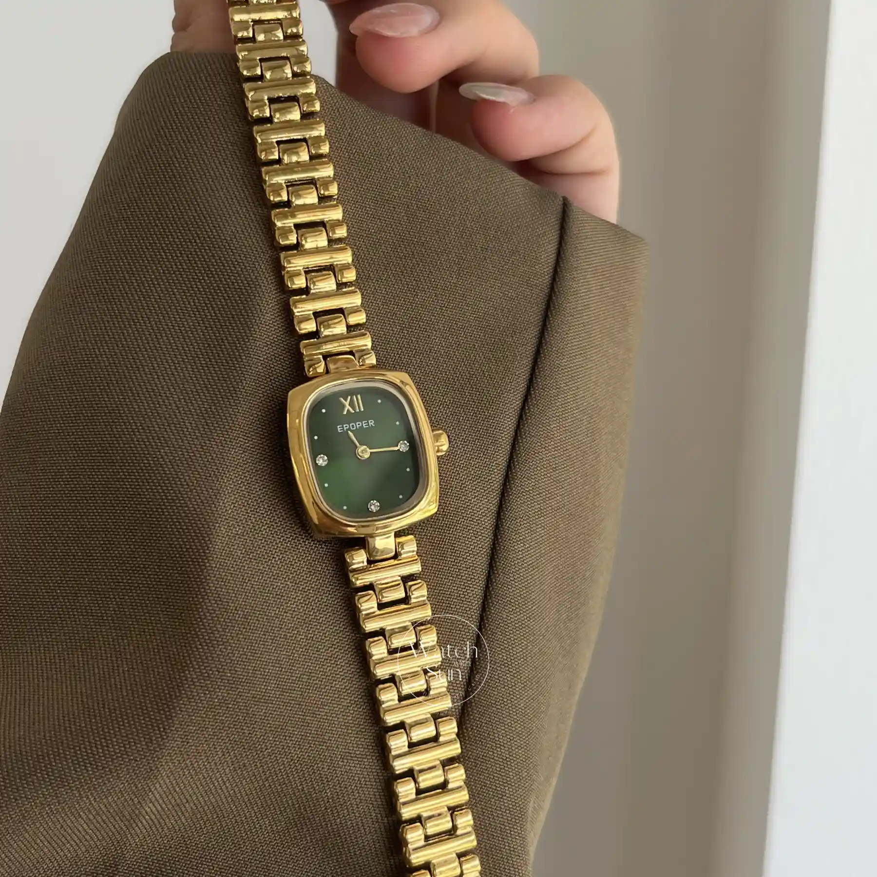 Classic Gold Small Square Green Dial Women's Watch