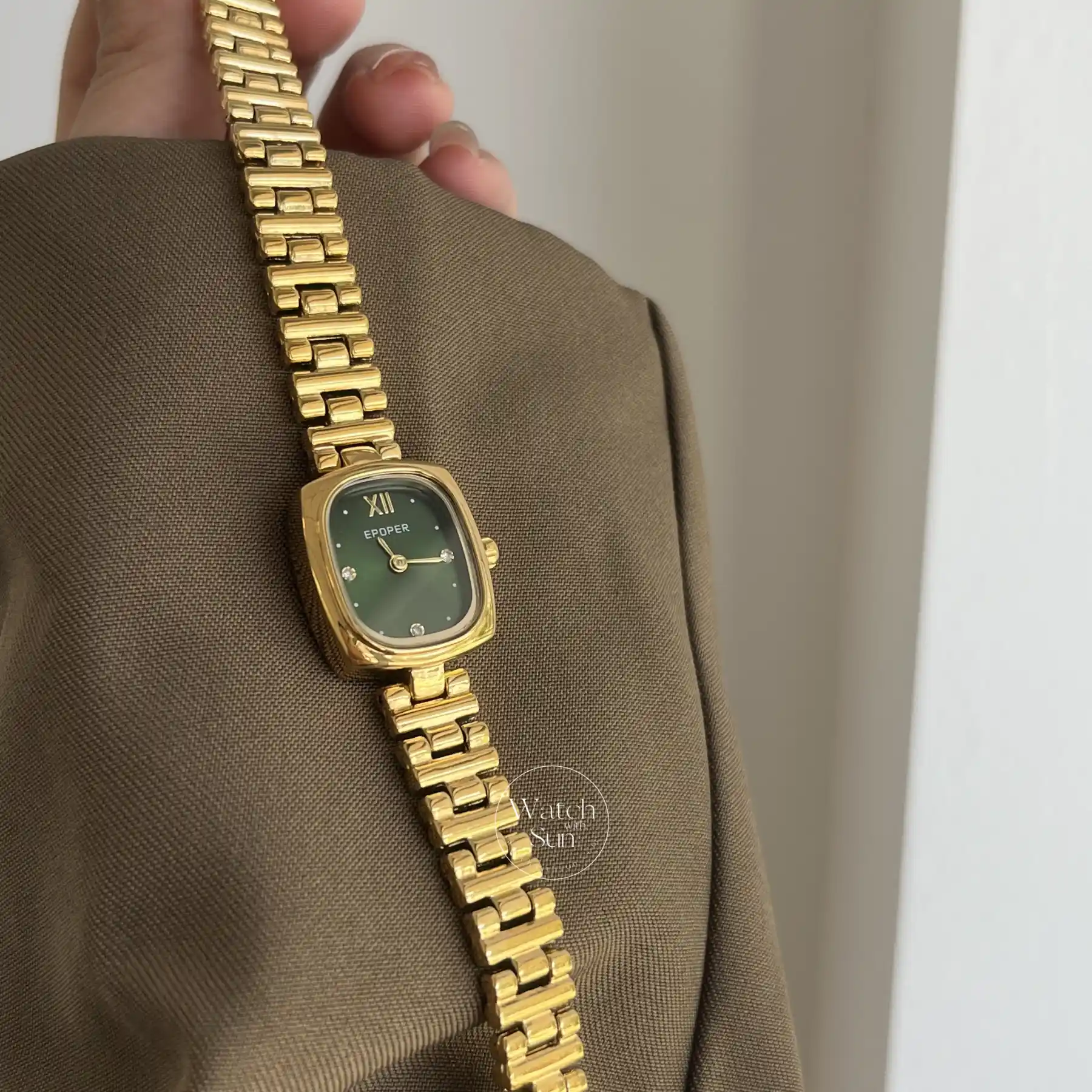 Classic Gold Small Square Green Dial Women's Watch