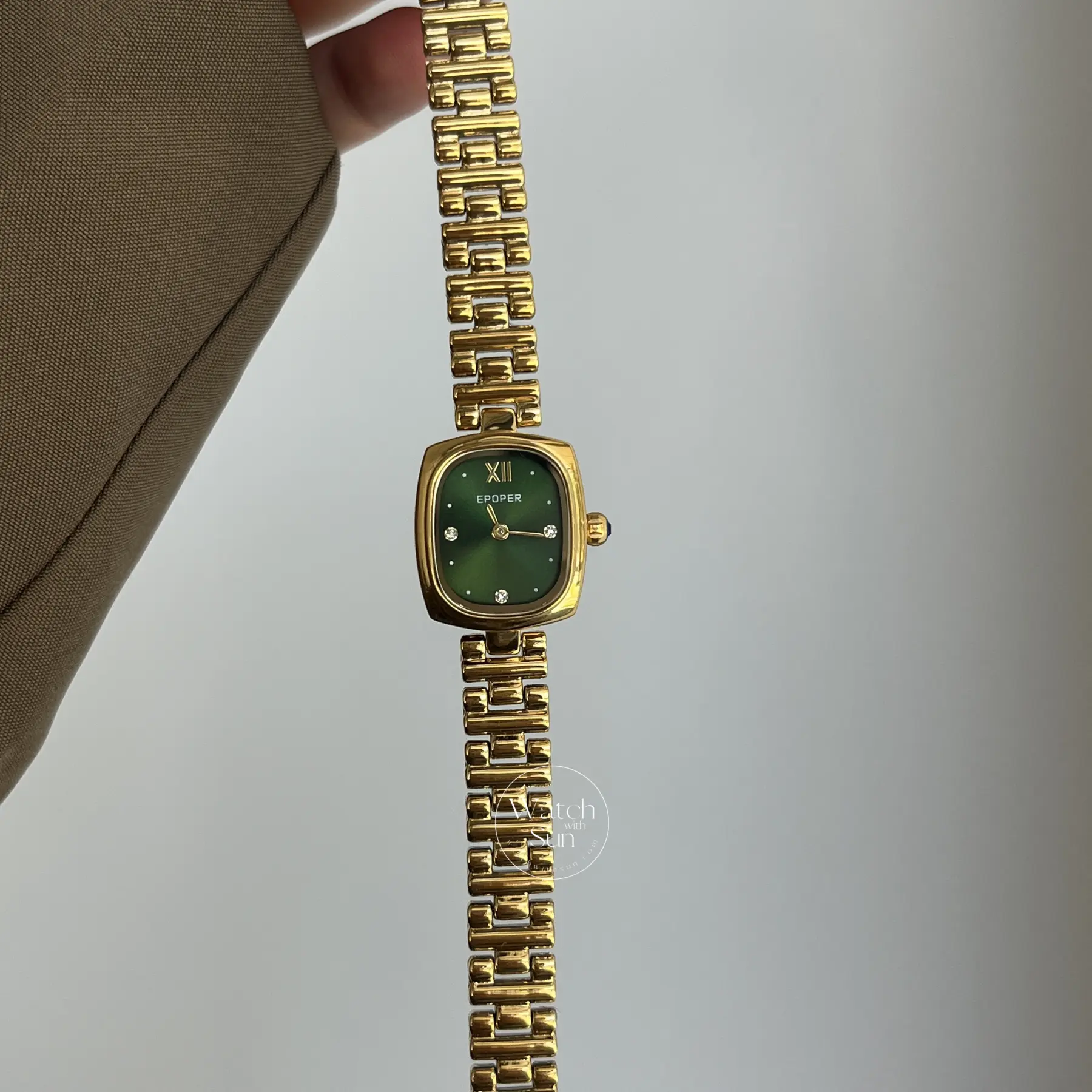 Classic Gold Small Square Green Dial Women's Watch