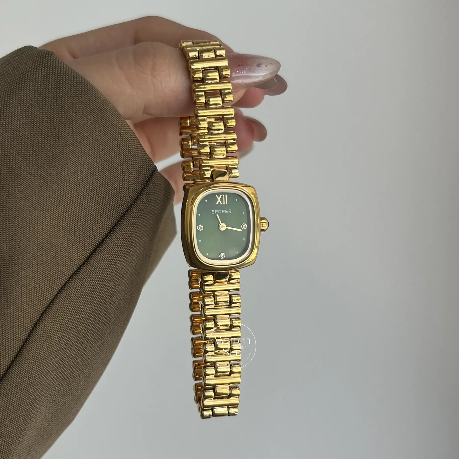 Classic Gold Small Square Green Dial Women's Watch