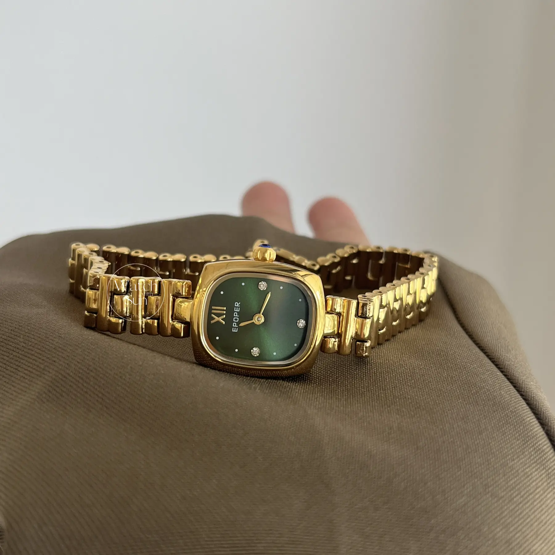 Classic Gold Small Square Green Dial Women's Watch