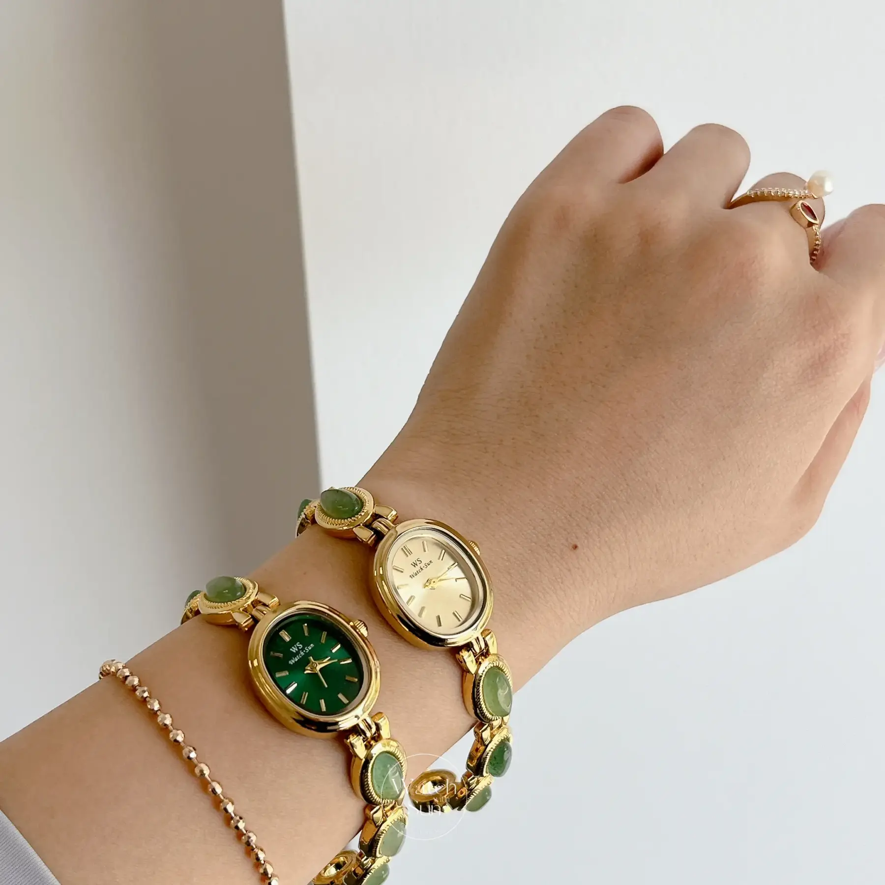 Vintage Style Green Jade Stone Bracelet Watch for Women