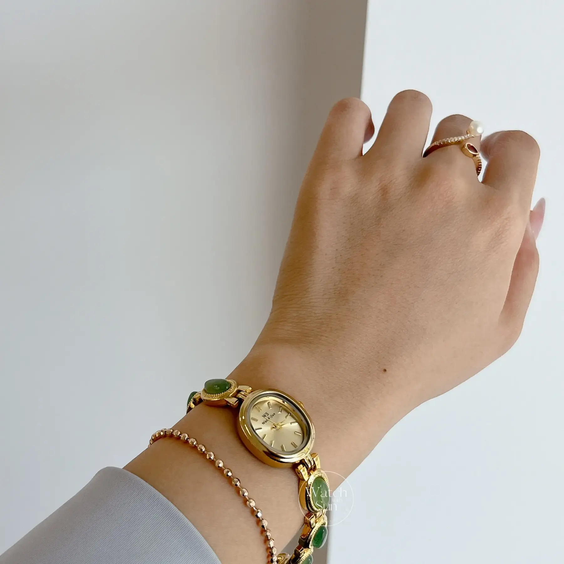 Vintage Style Green Jade Stone Bracelet Watch for Women